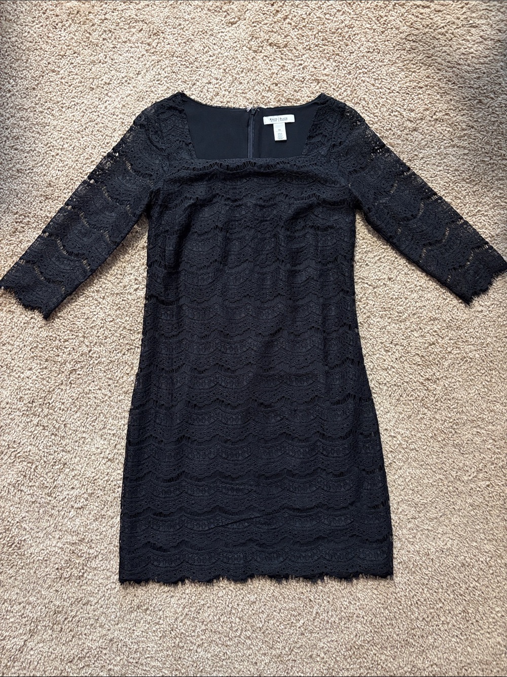 White House Black Market Black Lace Shift Dress with 3/4 Sleeves